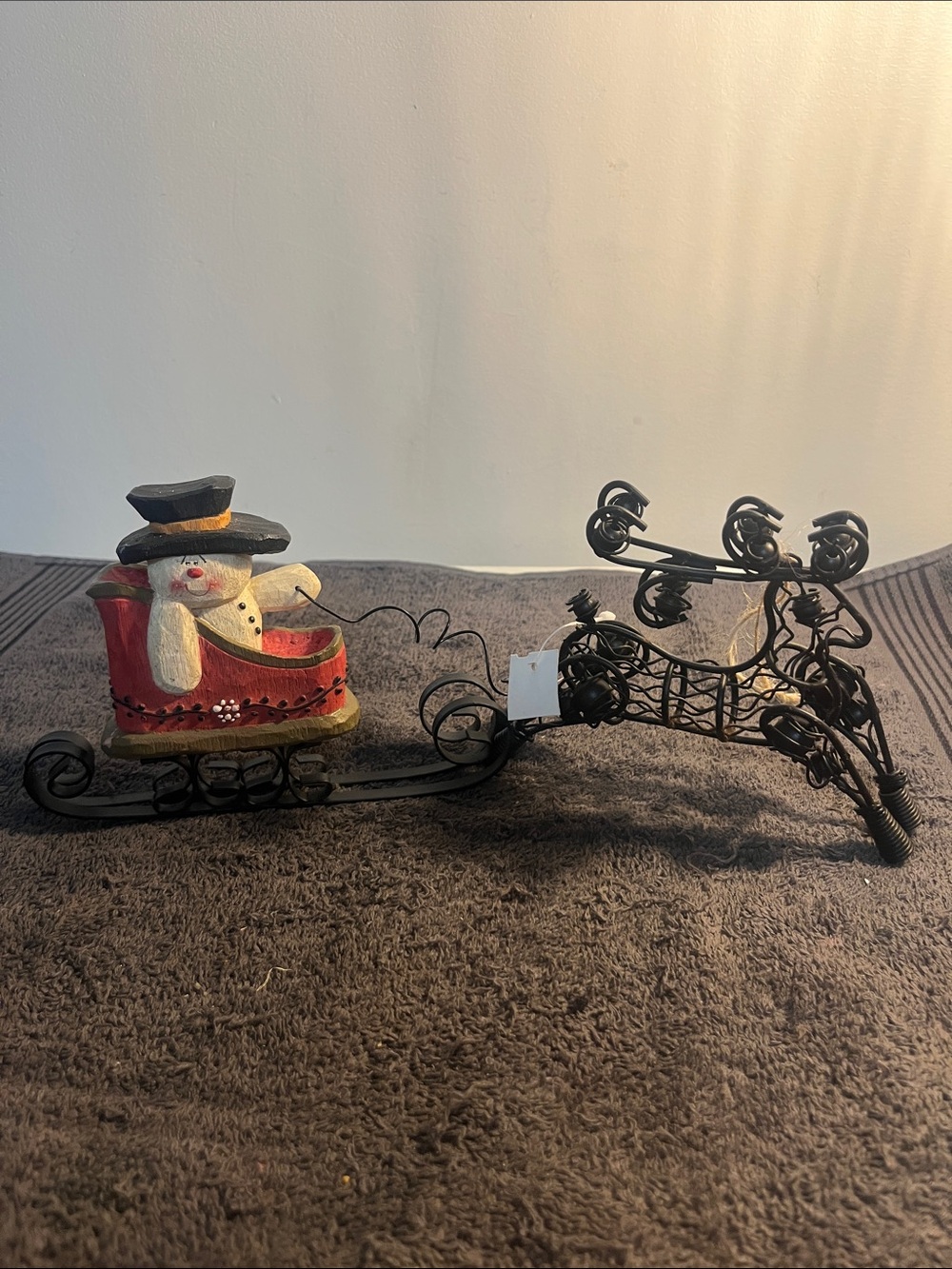 Festive Red Snowman Sleigh with Black Metal Reindeer - Holiday Decor